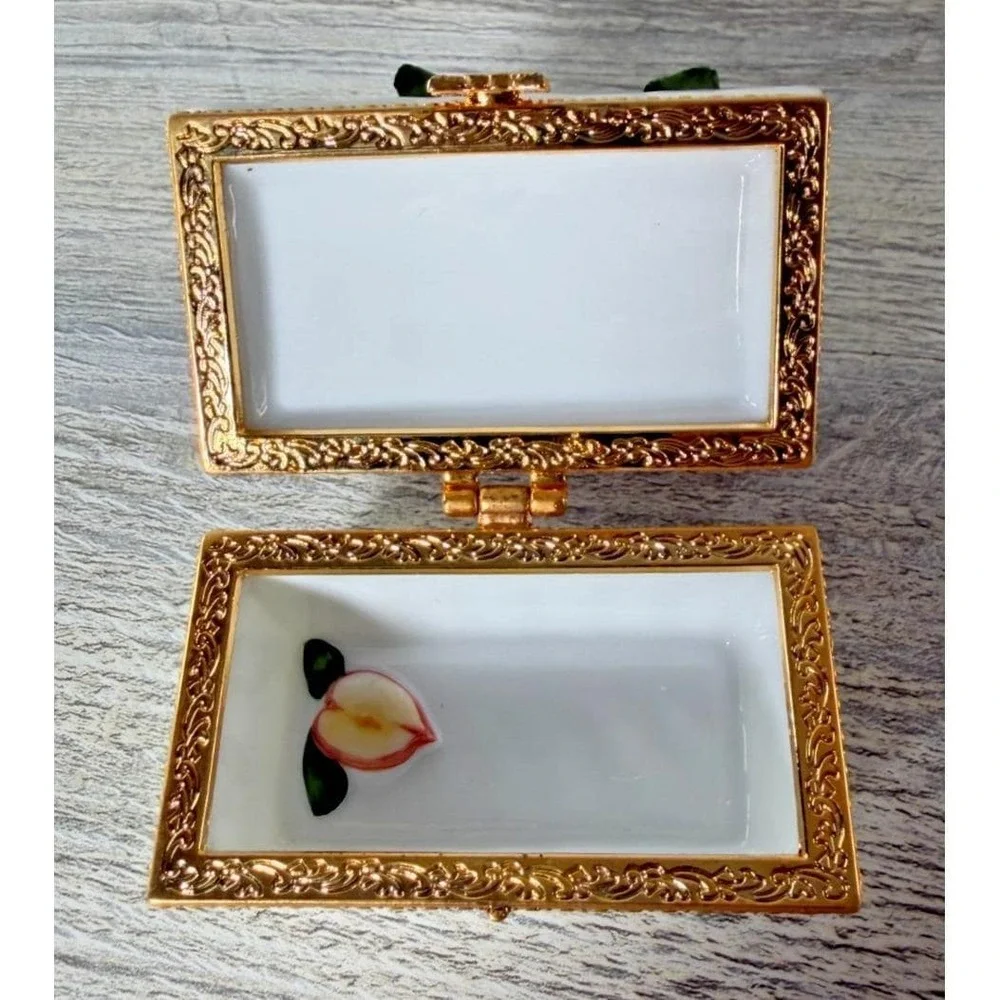 Vtg Portmeirion Ceramic 3D Peaches Fruit Hinged Trinket Box Peach Blossom Rare